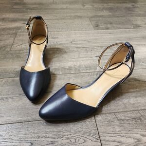 Talbots Women's Laney D'Orsay Navy Soft Nappa Wedge Almond Toe, Size 11M